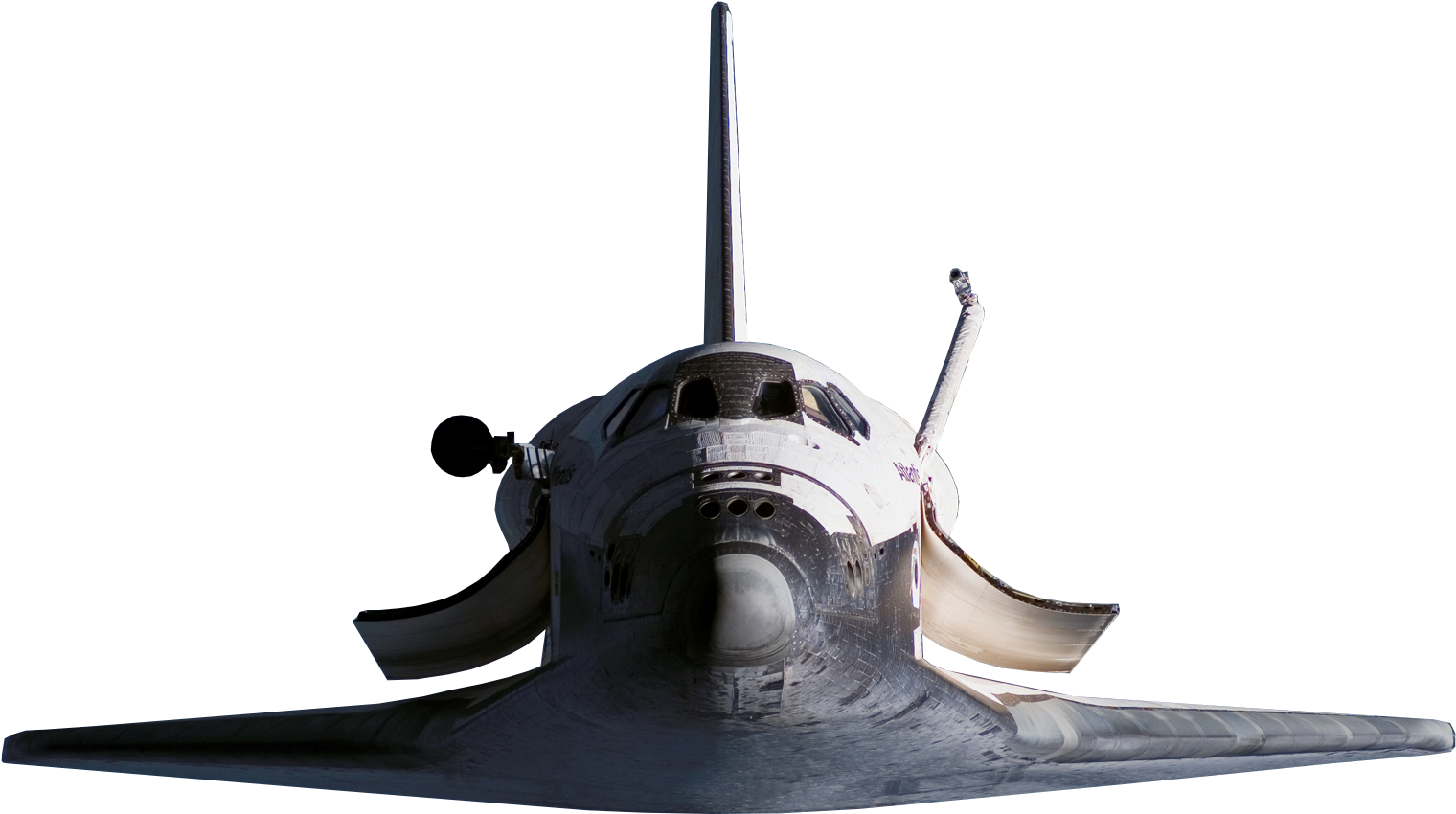 Spaceship 桌布 壁紙 — 近距離拍攝太空梭，其鼻錐和垂直尾翼在黑色虛空中。