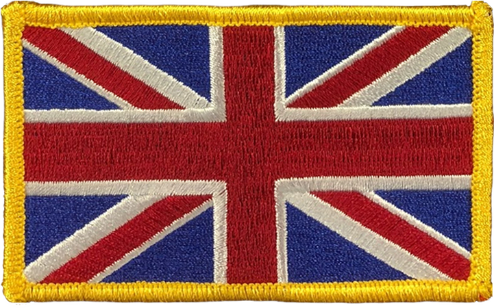 UK 桌布 壁紙 — 近距離拍攝帶有黃色邊框的紋理刺繡英國國旗徽章。