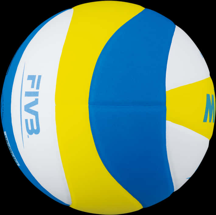 ball 桌布 壁紙 — 近距離拍攝的FIVB排球，帶有鮮明的藍色、黃色和白色面板，背景為黑色。