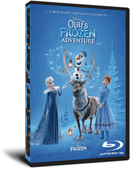 雪寶 桌布 壁紙 — 迪士尼《奧拉夫的 Frozen Adventure》封面顯示艾莎、安娜、斯文和奧拉夫在雪地冬季場景中，有燈籠和松樹。