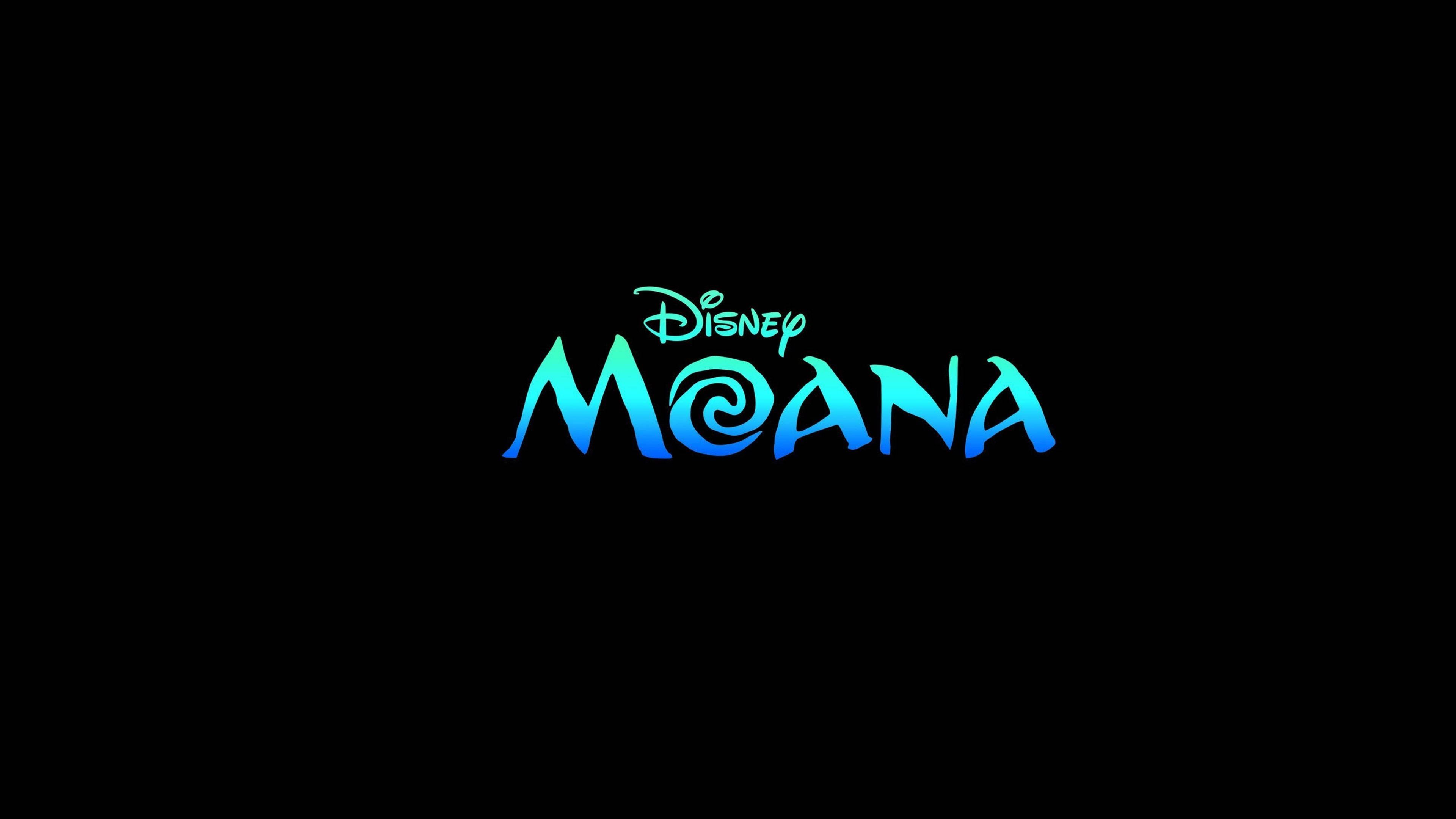 Moana 桌布 壁紙 — 迪士尼《海洋奇緣》標誌在純黑色背景上閃耀著鮮豔的藍色和藍綠色漸變。