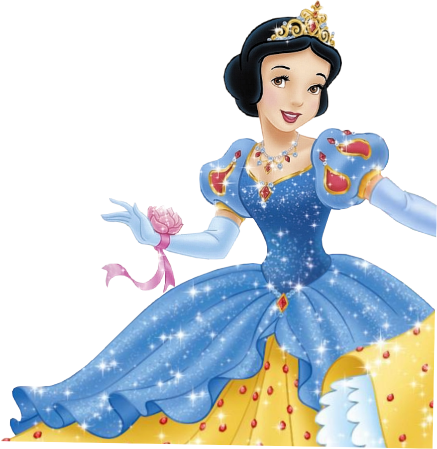 白雪公主 桌布 壁紙 — 迪士尼公主白雪公主身穿閃閃發光的藍黃色長裙，手持粉紅玫瑰，笑容燦爛。