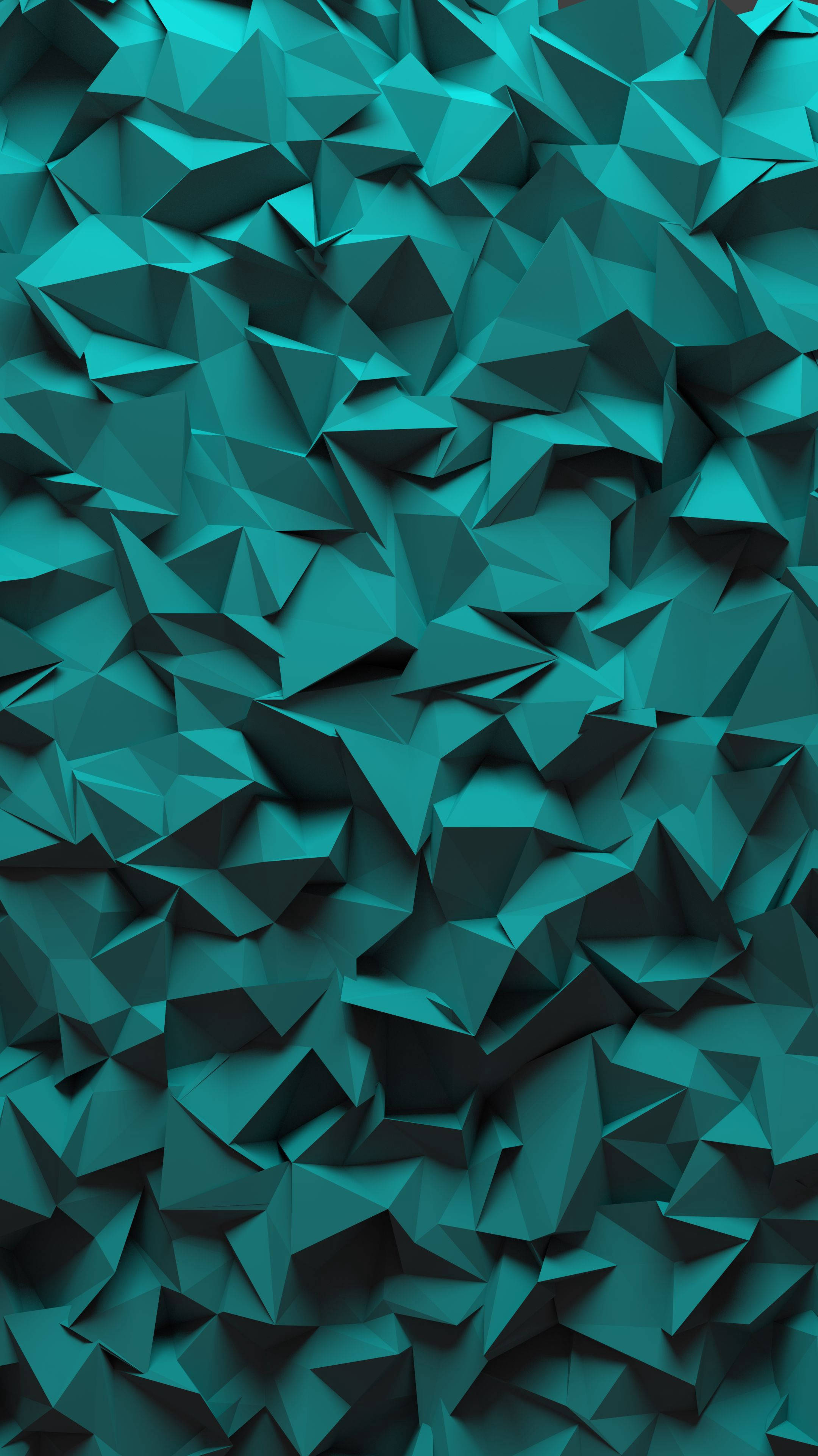 Simple Geometric Phone 桌布 壁紙 — 迷人的青綠色低多邊形幾何圖案，帶有銳利的三角形切面和深邃陰影，營造出紋理化的3D效果。