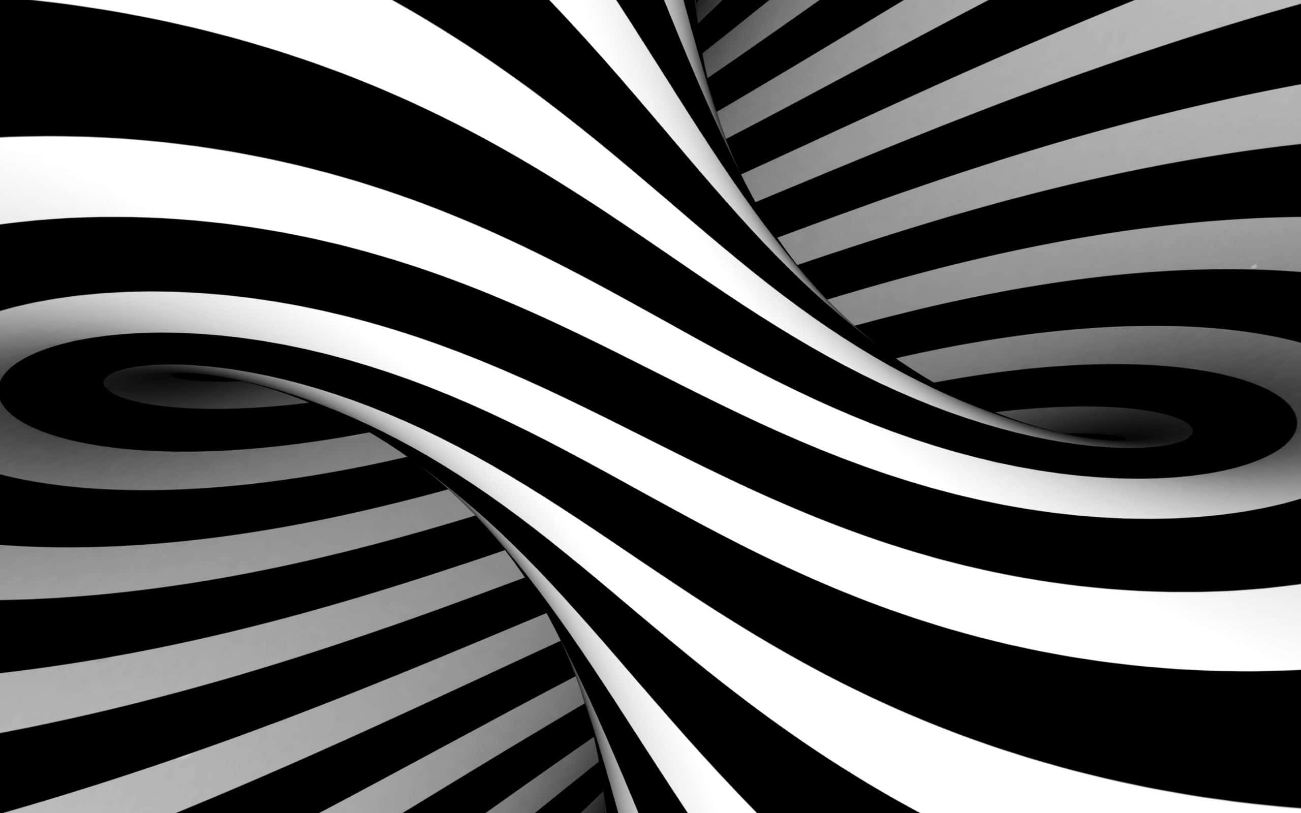 Black And White Striped 桌布 壁紙 — 迷人的黑白視覺錯覺，旋轉條紋營造出催眠般的3D隧道效果。