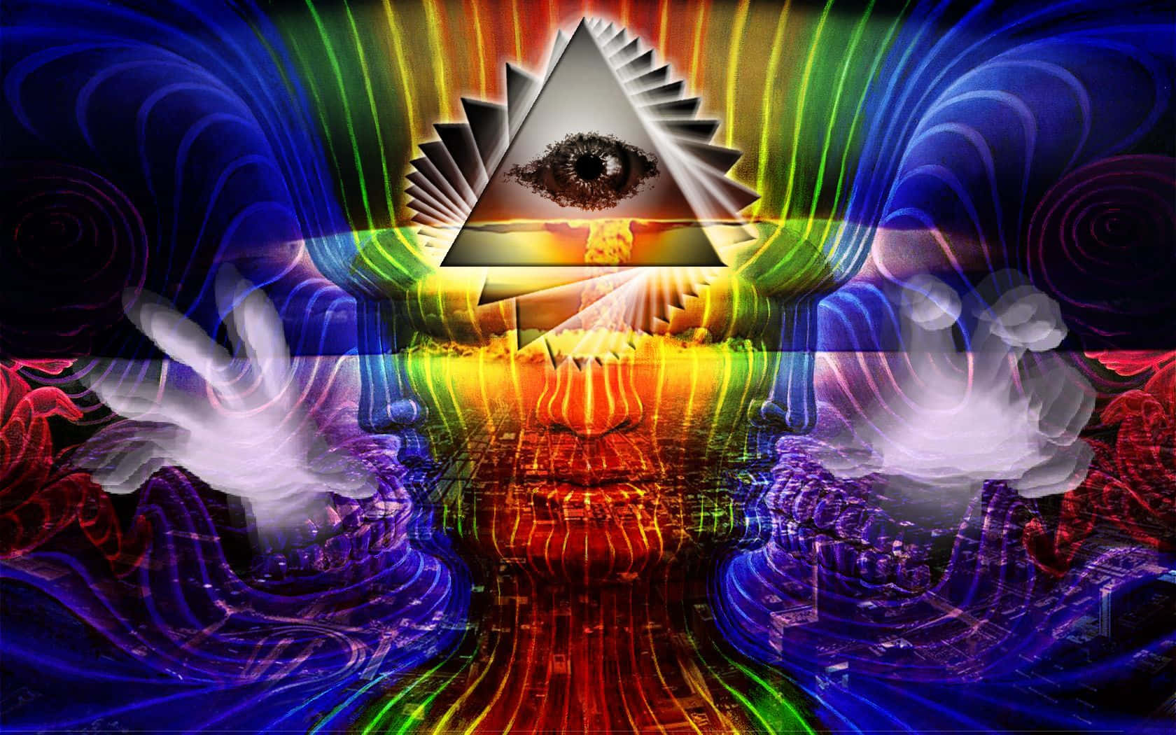 迷幻風格男子手持三角形的圖像 壁紙