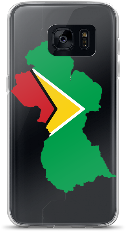 Phone Case 桌布 壁紙 — 透明手機殼展示了一個大膽的蓋亞那地圖，上面充滿了其國旗顏色和徽章。