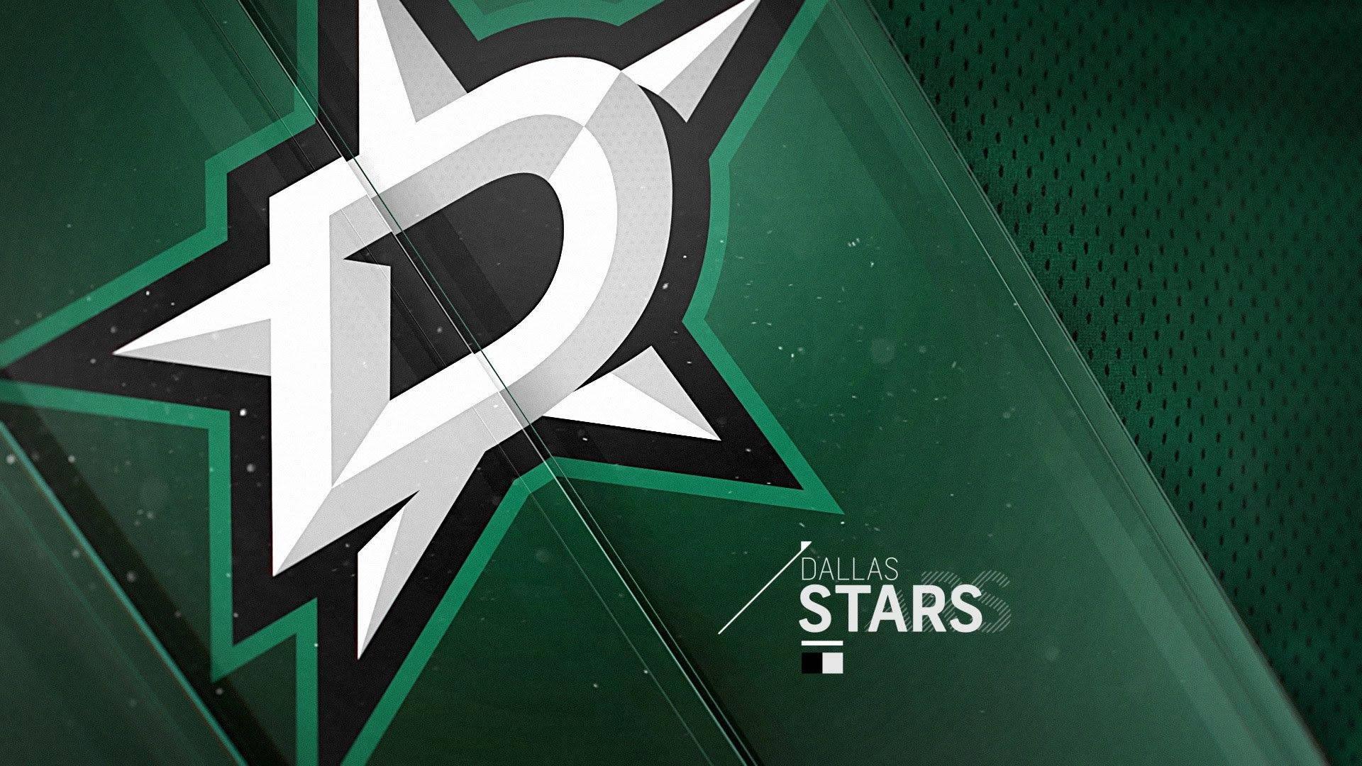 Dallas Stars 桌布 壁紙 — 達拉斯星隊標誌，以白色、黑色和綠色呈現，置於帶有紋理的綠色背景上，並有對角光線條紋。