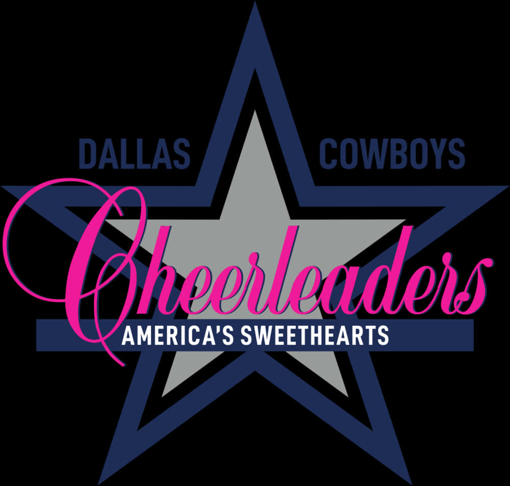Dallas Cowboys Star 桌布 壁紙 — 達拉斯牛仔啦啦隊標誌，黑色背景上帶有粉紅色草書文字和星星設計。