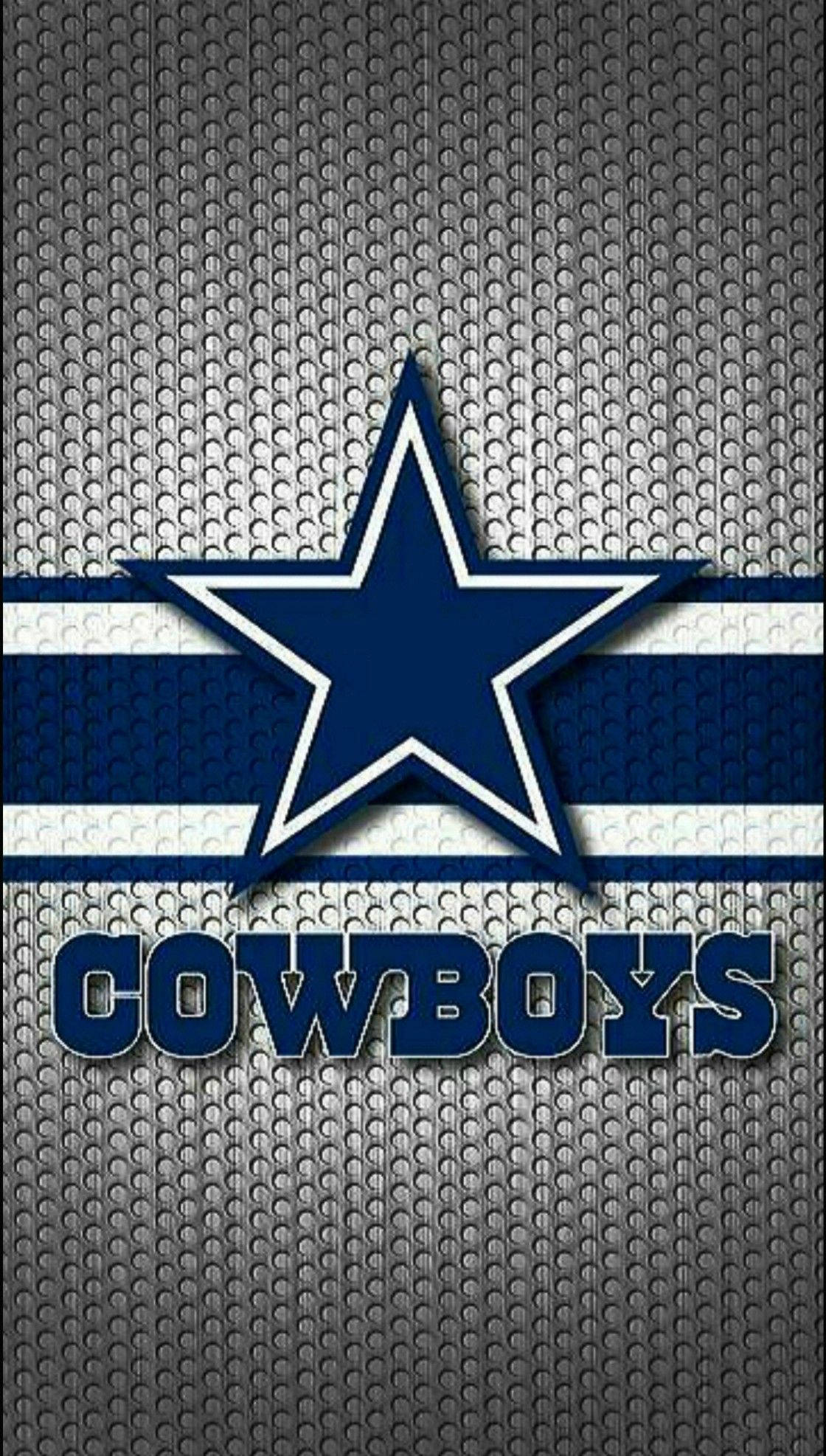 Dallas Cowboys Logo 桌布 壁紙 — 達拉斯牛仔隊標誌，藍色星星和文字在紋理銀色背景上。