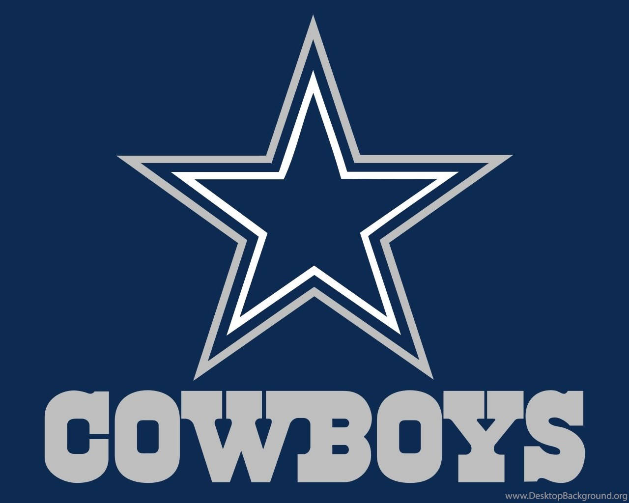 Dallas Cowboys Logo 桌布 壁紙 — 達拉斯牛仔隊標誌，銀色星星和粗體文字在海軍藍背景上。