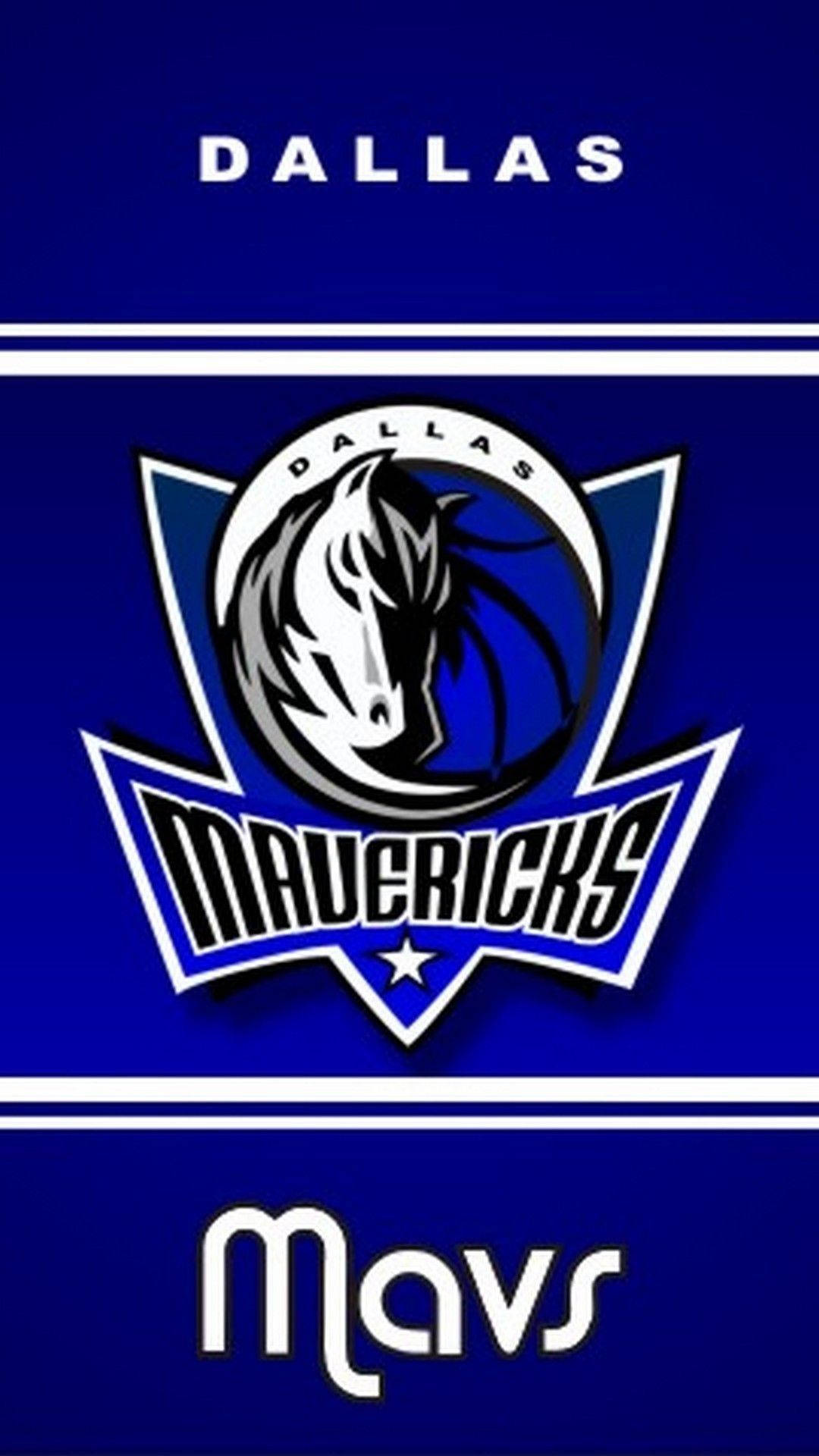 Mavericks 桌布 壁紙 — 達拉斯獨行俠隊標誌，採用大膽的藍白配色，馬頭徽章和星星位於純藍色背景上。
