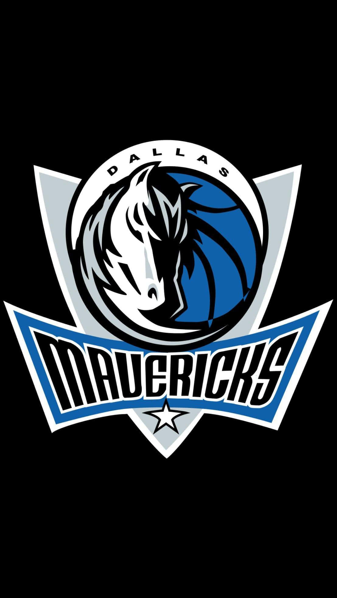 NBA Teams 桌布 壁紙 — 達拉斯獨行俠隊標誌，白色馬頭和藍色籃球在黑色背景上。