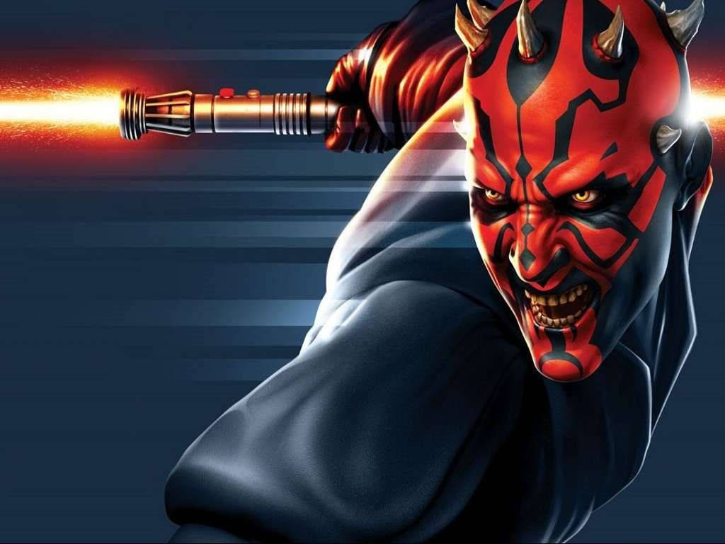 Maul 桌布 壁紙 — 達斯摩爾手持發光的紅色光劍，以動態的動漫風格動作姿勢向前衝刺。