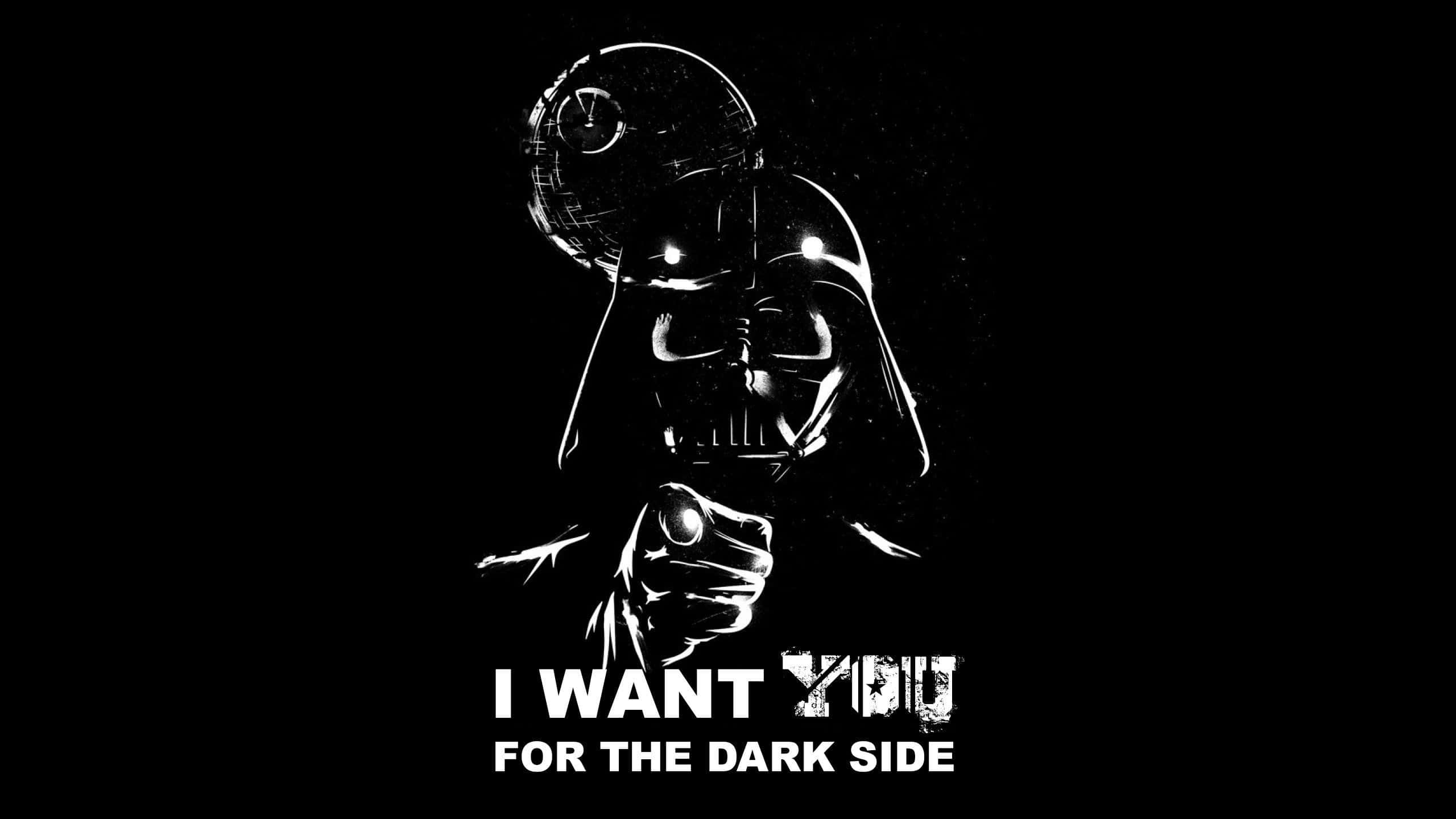 Star Wars Characters 桌布 壁紙 — 達斯維達在鮮明的黑白中向前指，背後有死星在黑暗虛空中漂浮。