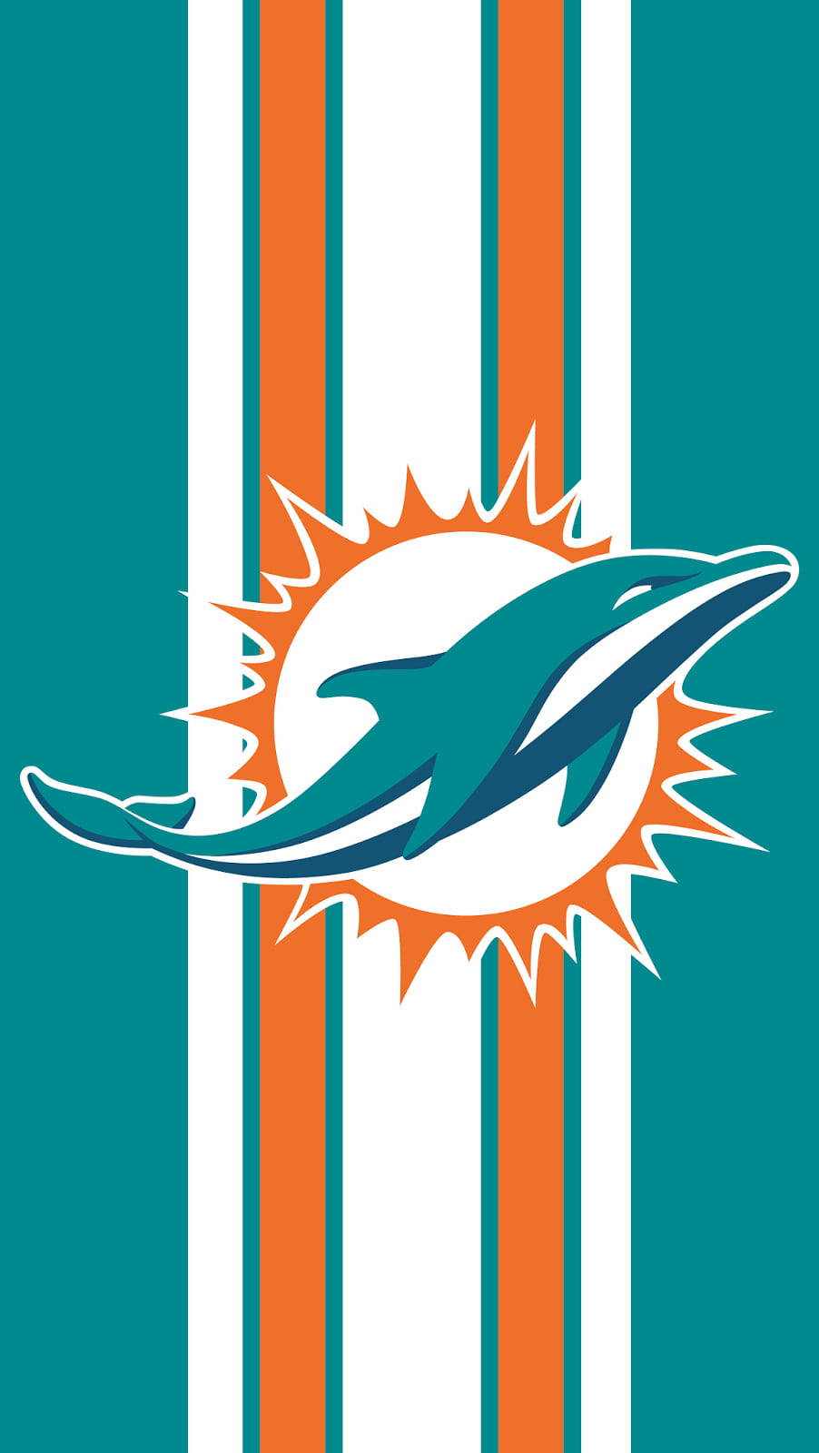 dolphins 桌布 壁紙 — 邁阿密海豚隊標誌，帶有青綠色、橙色和白色垂直條紋，背景為青綠色。