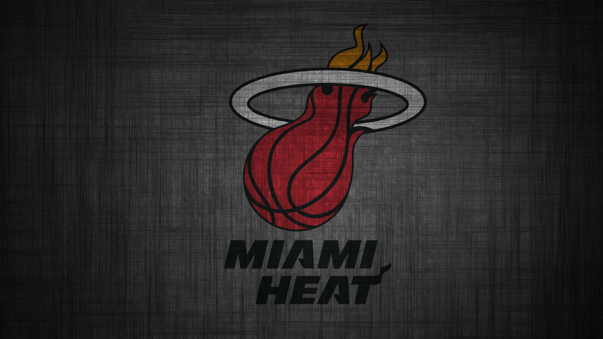 Heat 桌布 壁紙 — 邁阿密熱火標誌，帶有紅色籃球和火焰，背景為紋理深灰色。