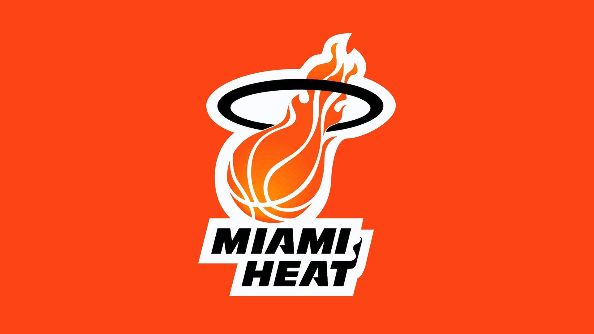 Miami 桌布 壁紙 — 邁阿密熱火籃球標誌，在純橙色背景上帶有熾熱的橙色火焰設計。