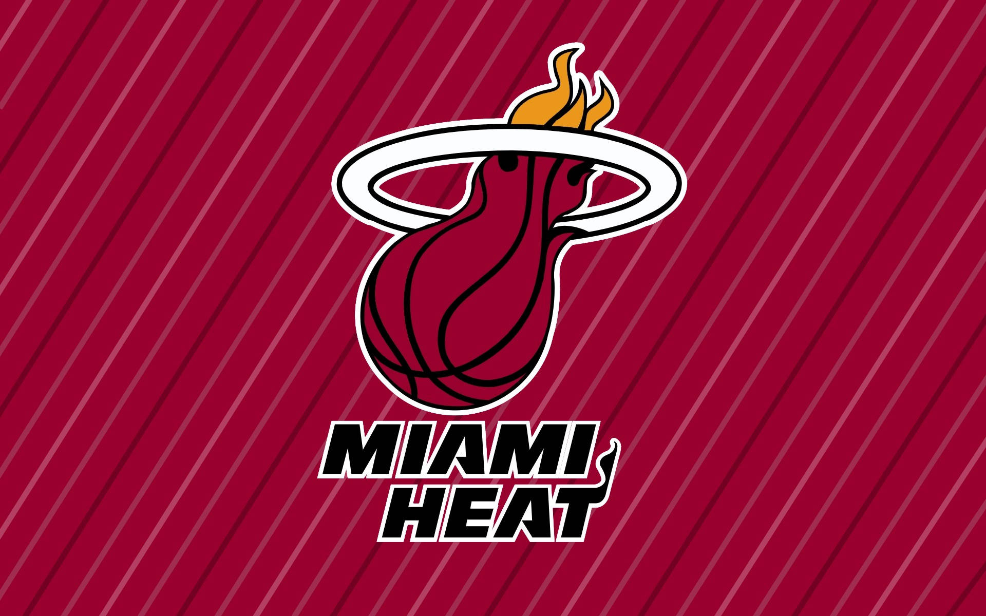 Heat 桌布 壁紙 — 邁阿密熱火隊標誌，帶有籃球和火焰設計，背景為紅色斜紋。