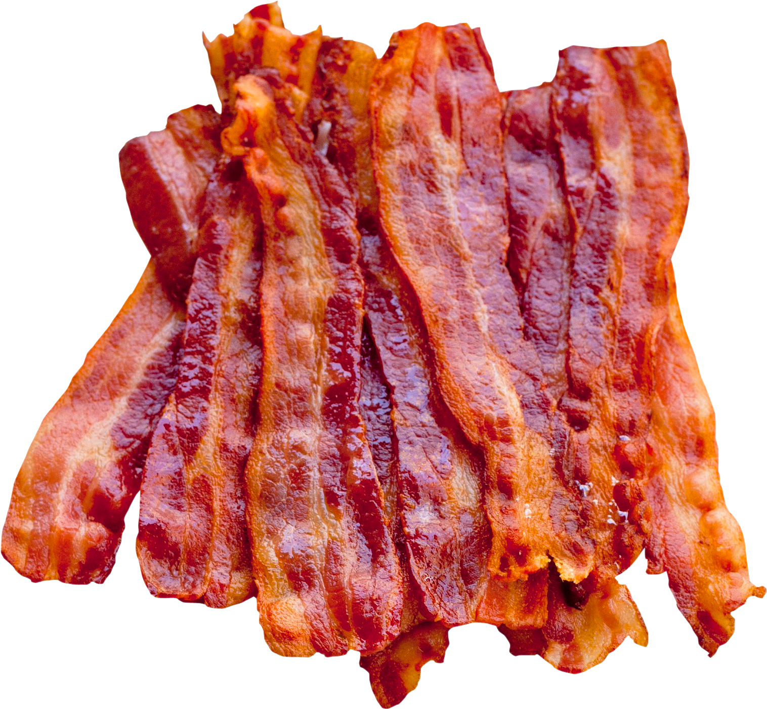bacon 桌布 壁紙 — 酥脆金黃的培根條在純黑背景上閃爍著融化的油脂光澤。