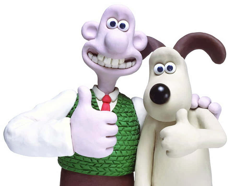 狗 桌布 壁紙 — 《酷狗寶貝》中的阿高和華萊士以黏土動畫風格，帶著燦爛笑容熱情地豎起大拇指。