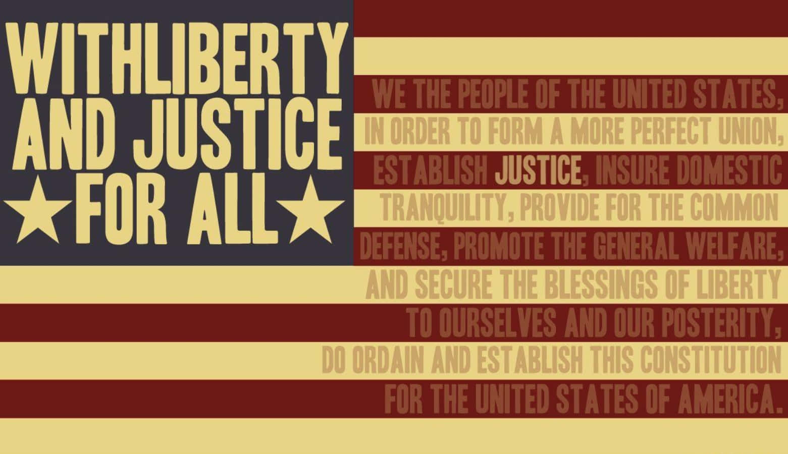 帶有疊加憲法文字和「with liberty and justice for all」標語的美國國旗。 — Among US 壁紙