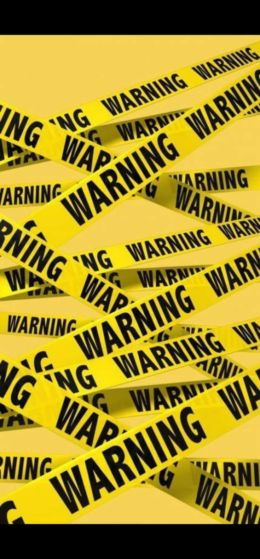 warning 桌布 壁紙 — 重疊的黃色警告膠帶帶有粗體黑色文字，在純黃色背景上營造出混亂、高度警覺的視覺效果。