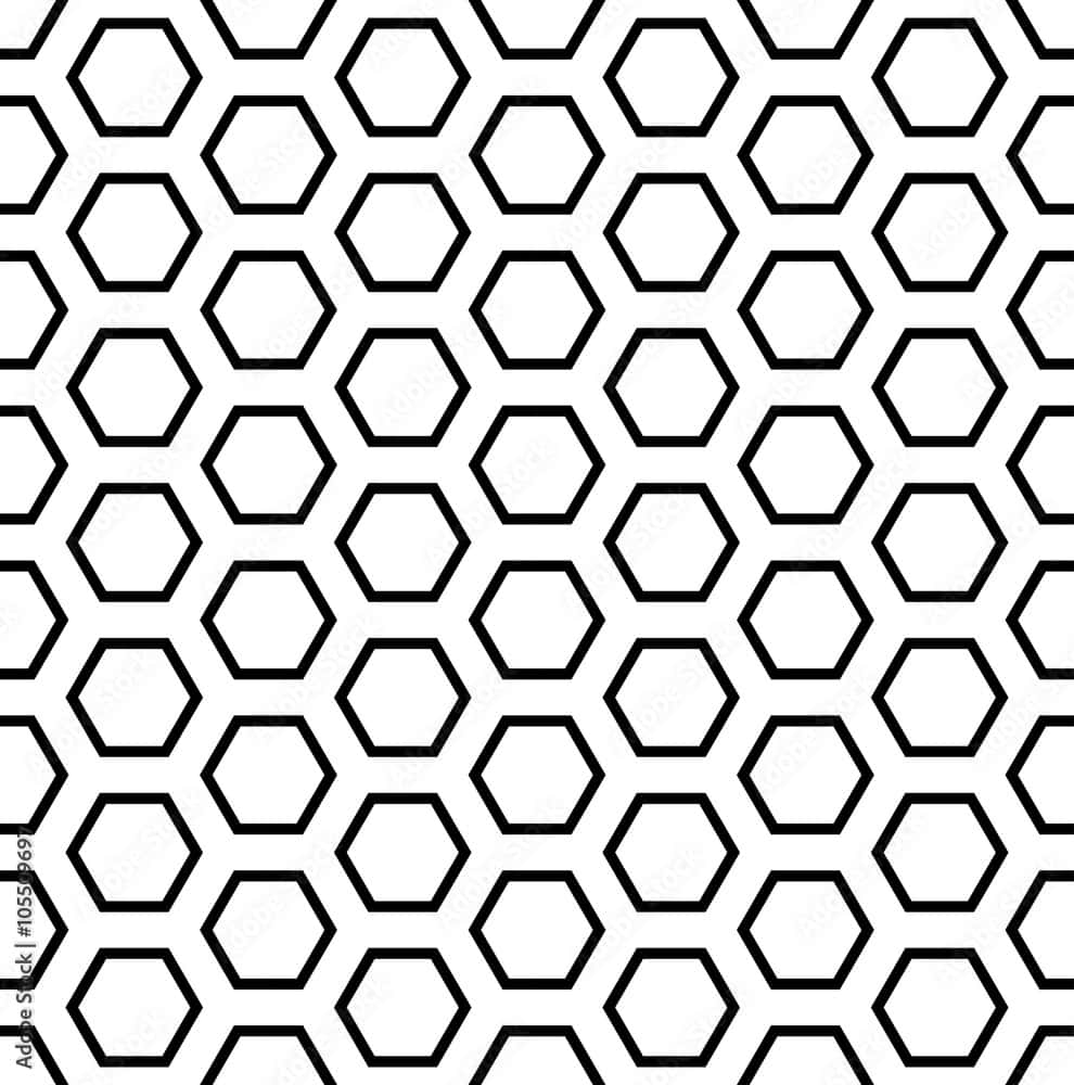 Geometric Pattern 桌布 壁紙 — 重複六邊形的無縫黑白圖案，創造出大膽的幾何壁紙設計。