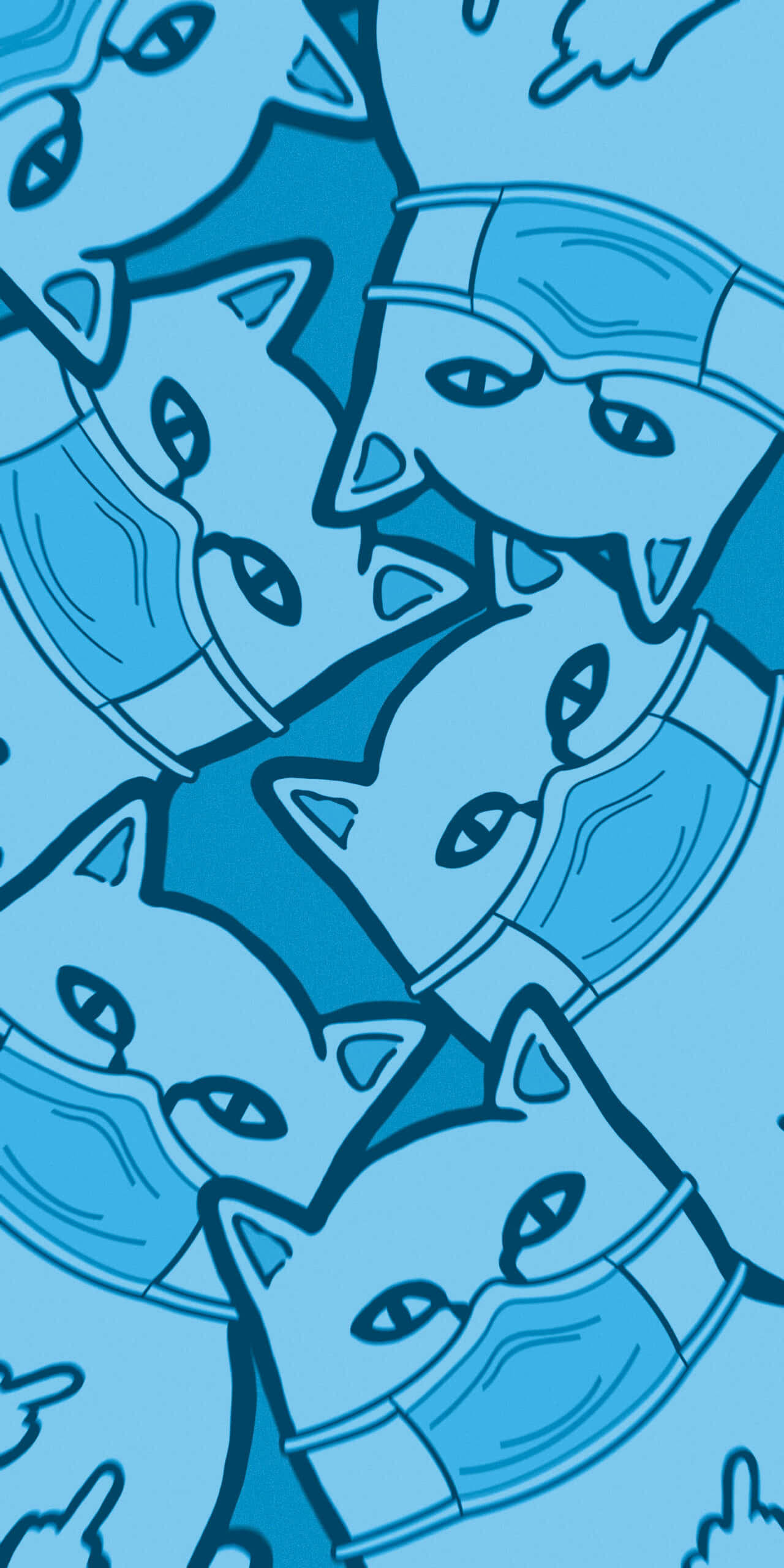 ripndip 桌布 壁紙 — 重複圖案，以極簡線條藝術設計呈現戴著口罩的風格化藍貓。