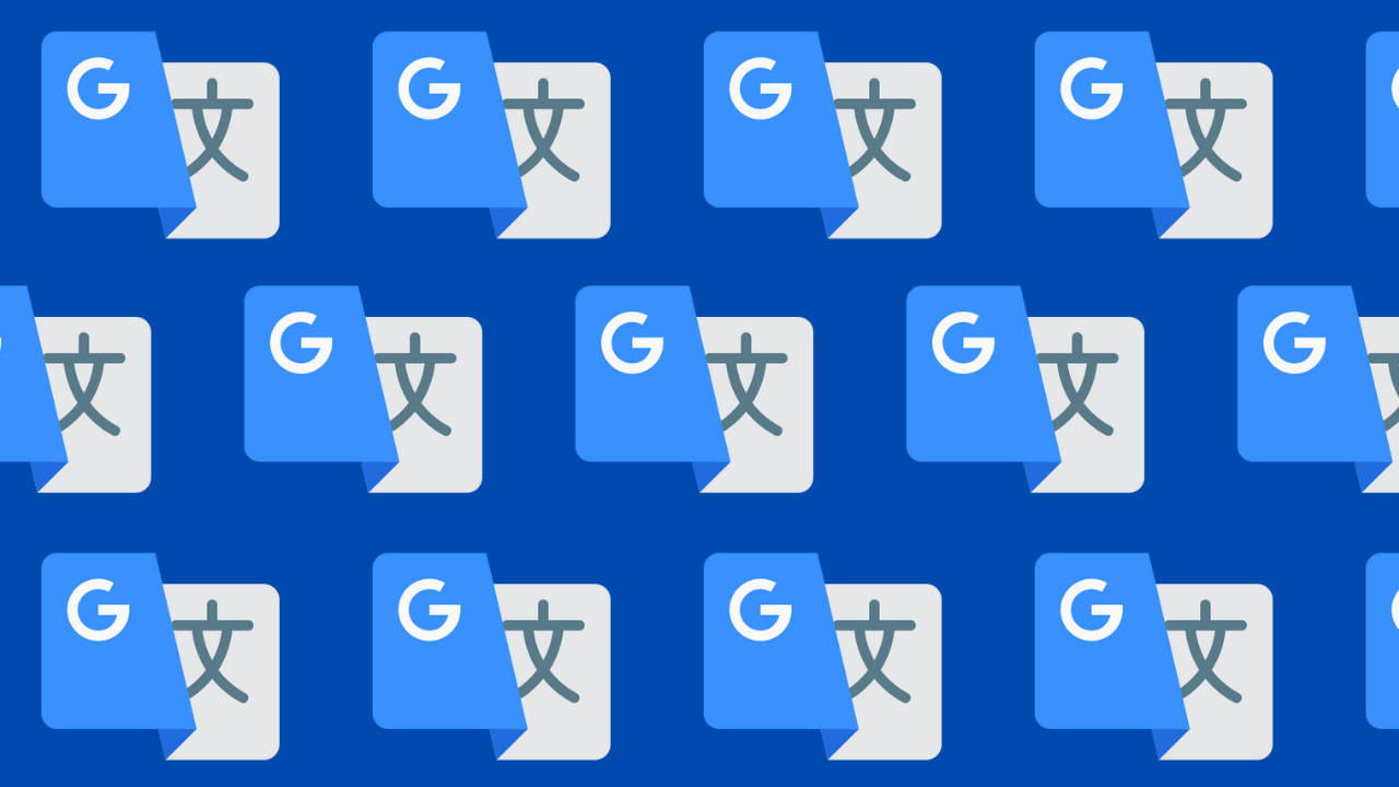 Google Translate 桌布 壁紙 — 重複的 Google 翻譯應用程式圖示，藍白配色，置於純藍色背景上。