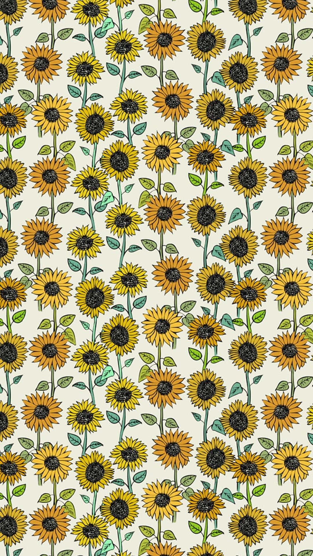 Sunflowers 桌布 壁紙 — 重複的手繪向日葵圖案，黃色花瓣和深色花心，奶油色背景。