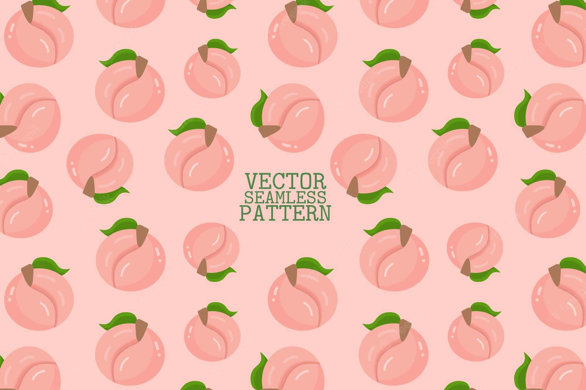 Cute Peach 桌布 壁紙 — 重複的桃子圖案，帶有綠色葉子，在柔和的粉紅色背景上，採用平面向量風格。