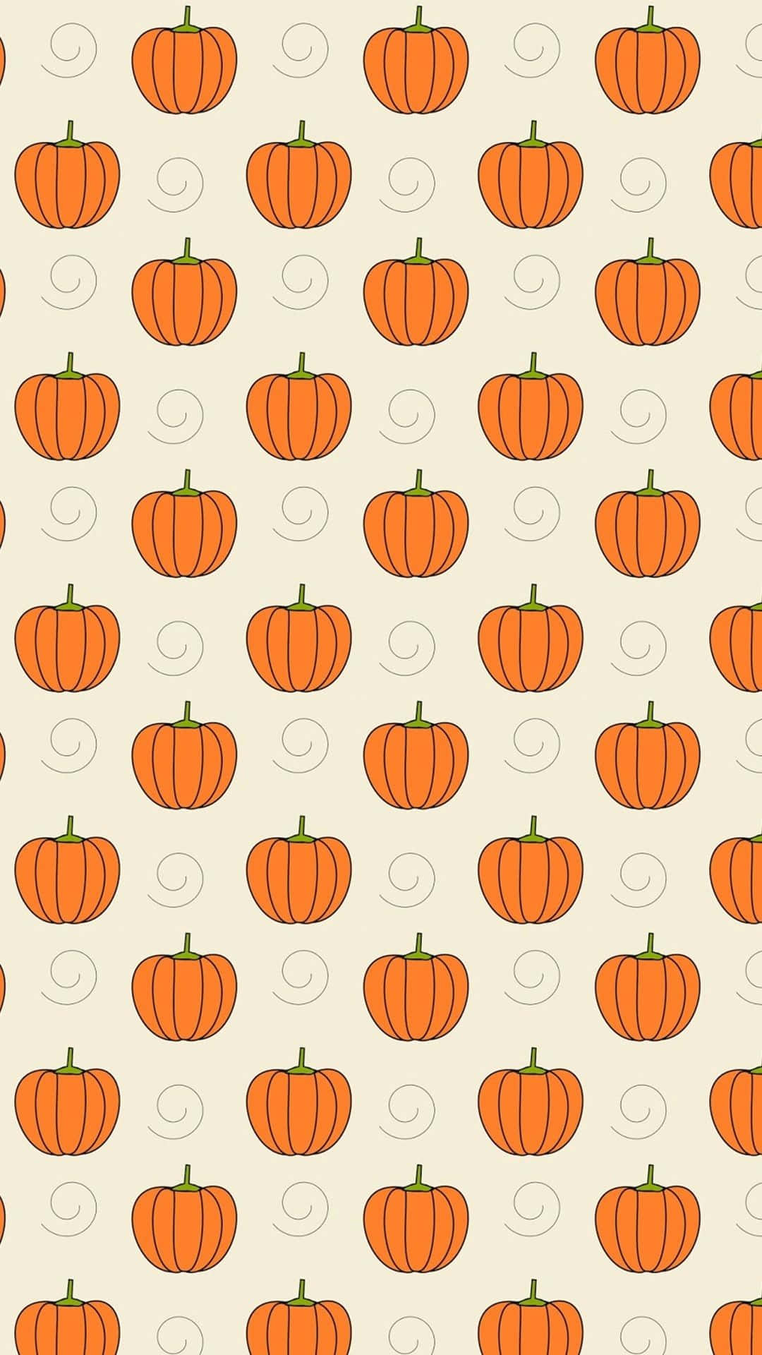 Pumpkin 桌布 壁紙 — 重複的橙色南瓜，帶綠色莖，在奶油色背景上帶有微妙的漩渦。
