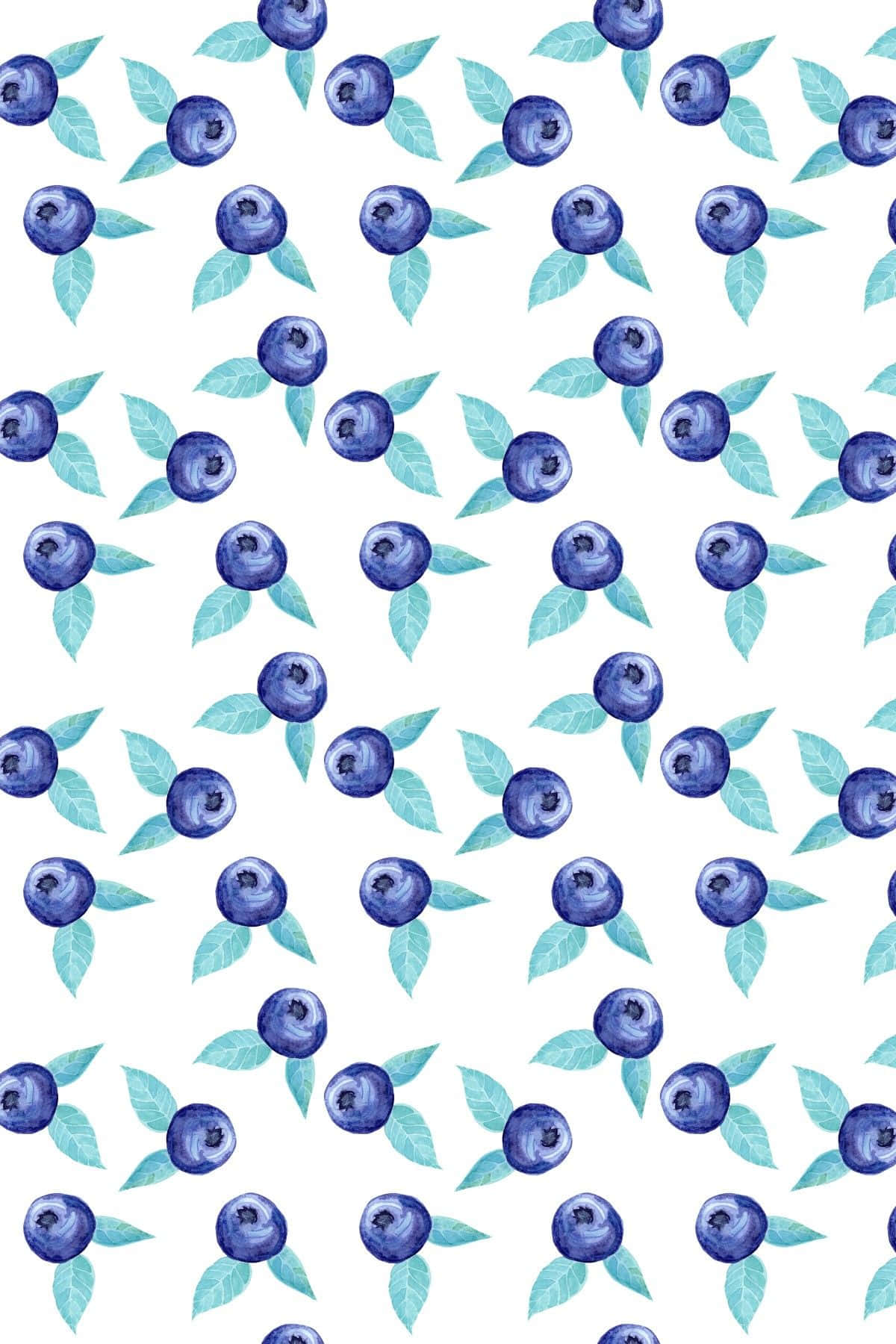 Blueberry 桌布 壁紙 — 重複的水彩藍莓配淺綠色葉子，在乾淨的白色背景上。