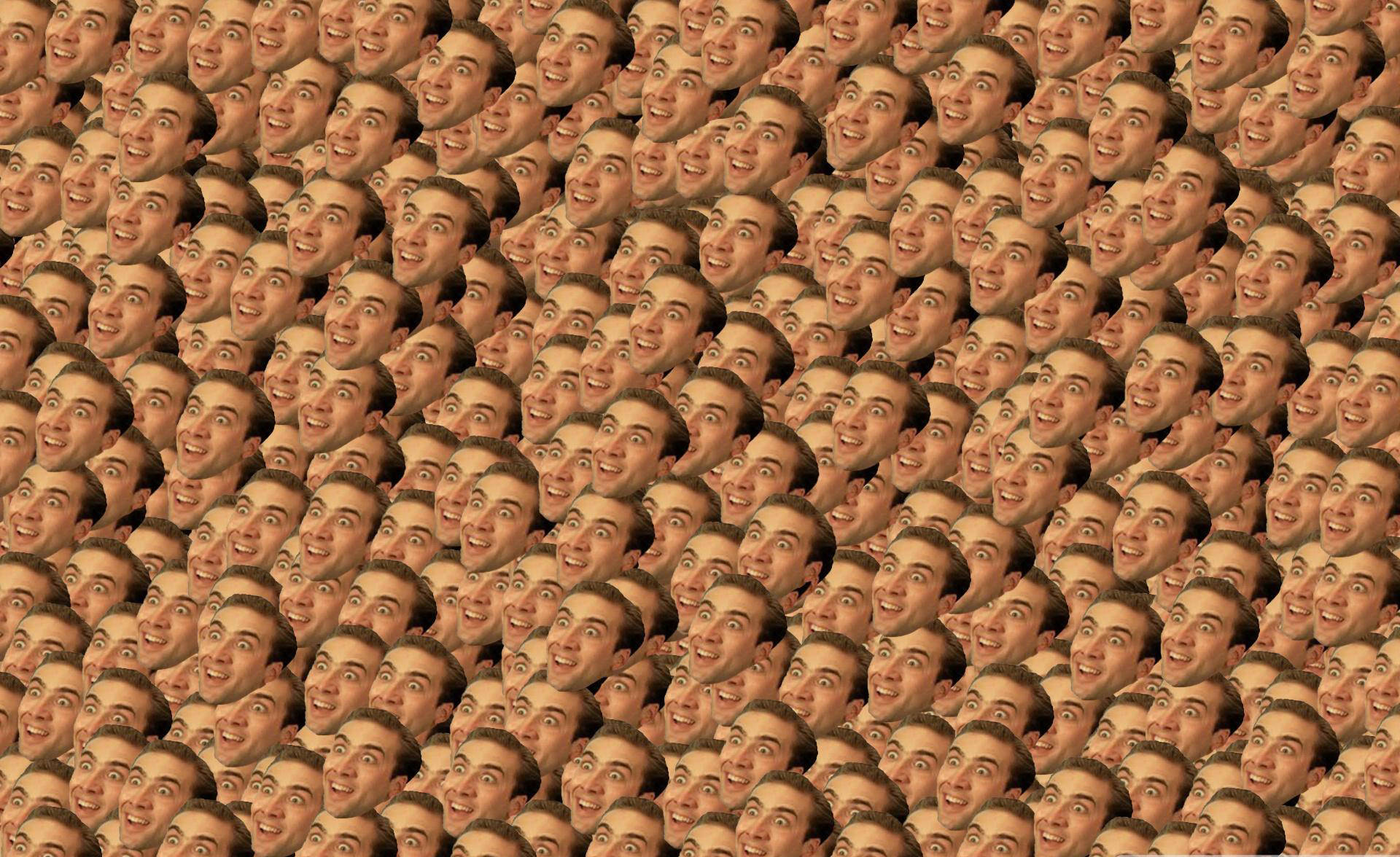 nicolas cage meme 桌布 壁紙 — 重複的相同笑臉圖案創造出一種迷人且略帶不安的視覺紋理。