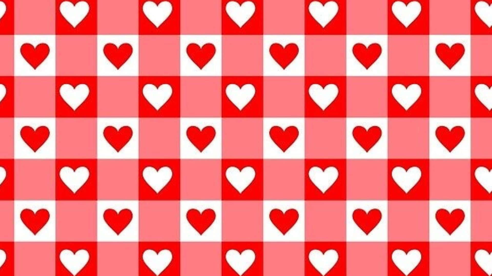 Red Hearts 桌布 壁紙 — 重複的紅白格子圖案，每個格子內有一個紅色或白色的心形。