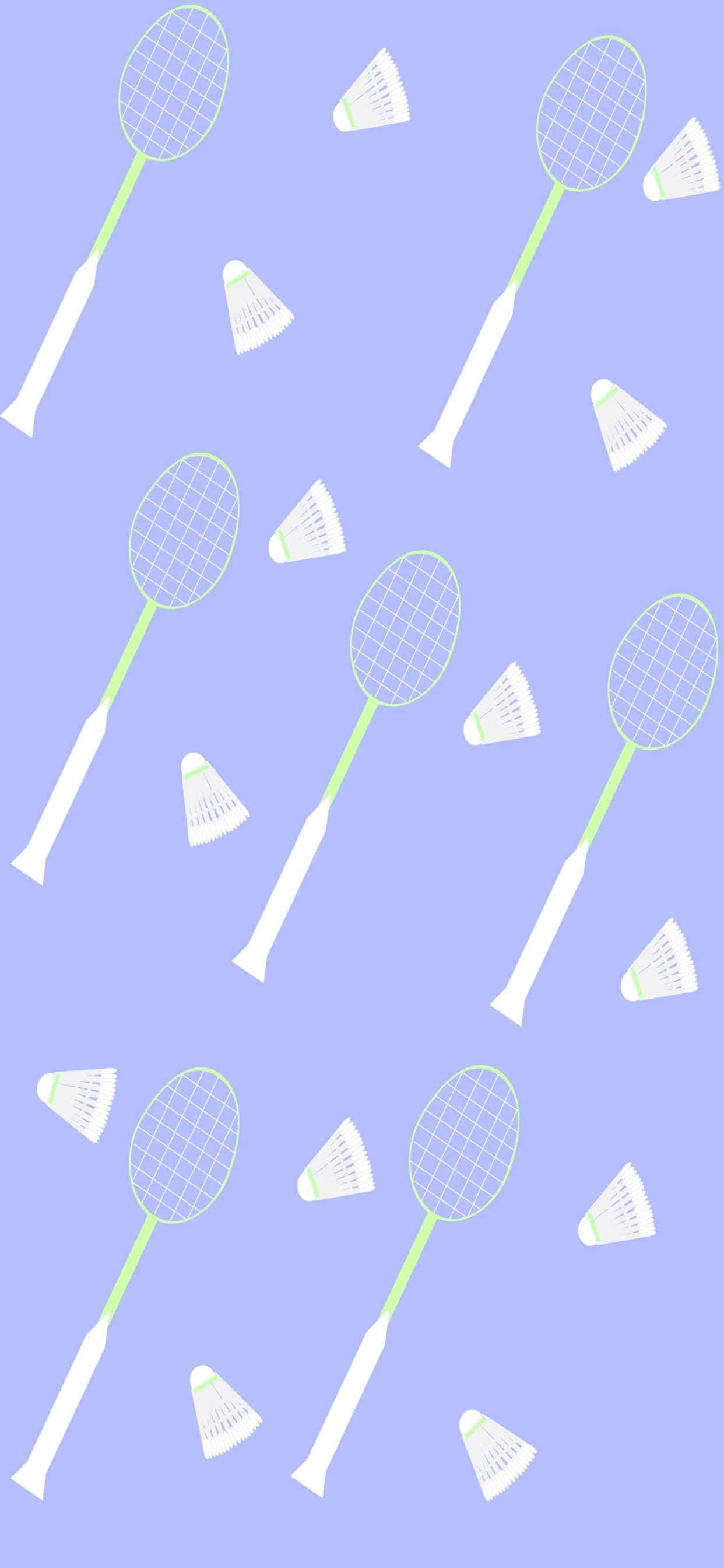 iPhone Xs Max Badminton 桌布 壁紙 — 重複的羽毛球拍和羽毛球圖案漂浮在柔和的薰衣草背景上。