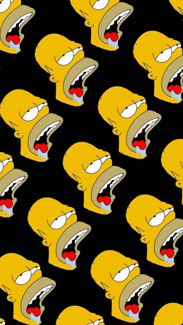 Simpsons Aesthetic 桌布 壁紙 — 重複的荷馬·辛普森卡通頭像在純黑色背景上大張嘴打哈欠。