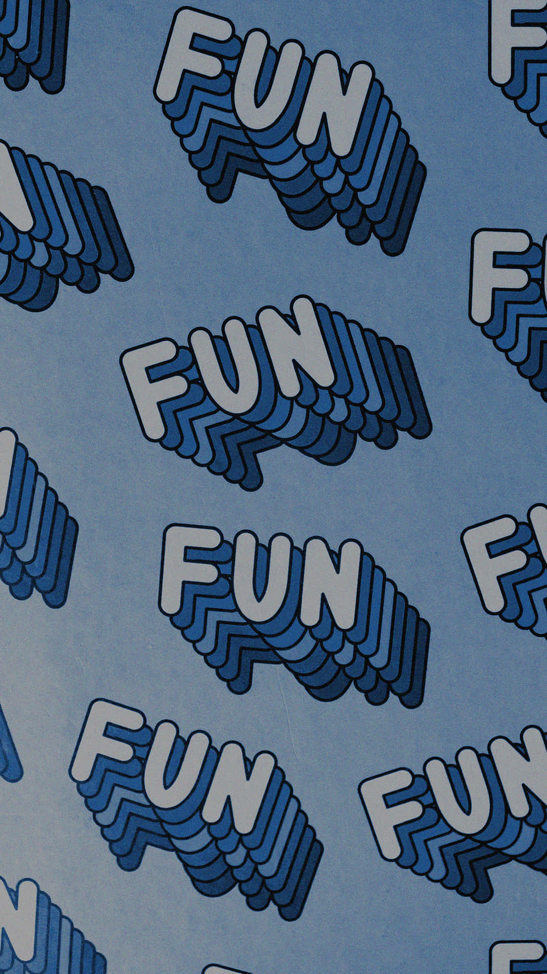 美學 桌布 壁紙 — 重複的藍白3D風格「FUN」文字營造出俏皮的幾何壁紙圖案。