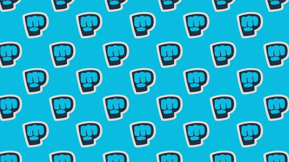 PewDiePie 桌布 壁紙 — 重複的藍色拳頭圖示，帶有白色輪廓，在明亮的青色背景上形成大膽的圖形圖案。
