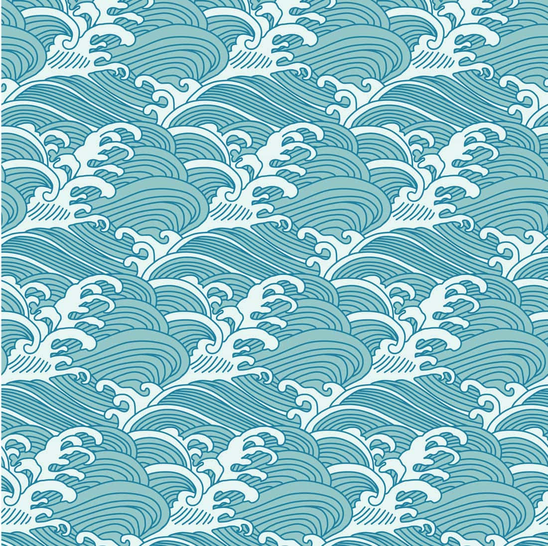 Nautical 桌布 壁紙 — 重複的風格化海浪，以青綠色和白色搭配大膽輪廓，營造出動態無縫圖案。