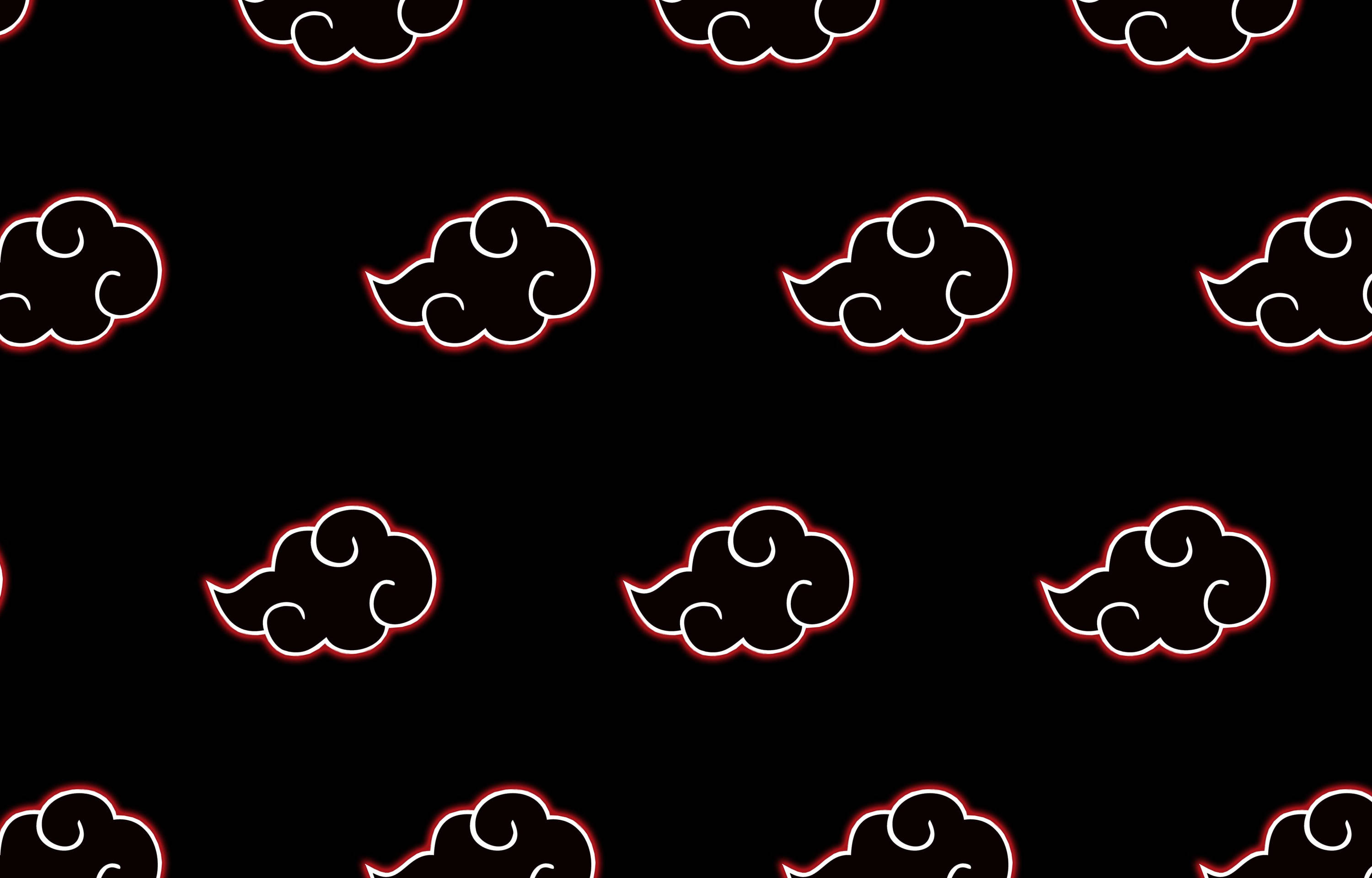 曉之雲動圖 桌布 壁紙 — 重複的風格化深色雲朵，帶有紅色和白色輪廓，襯以純黑色背景。
