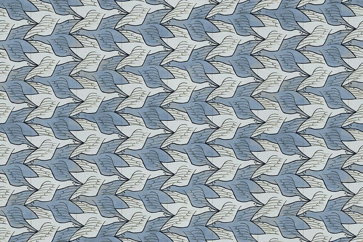graphic art 桌布 壁紙 — 重複的風格化鳥類飛行圖案，以藍色和白色色調營造出節奏感的視覺流動。