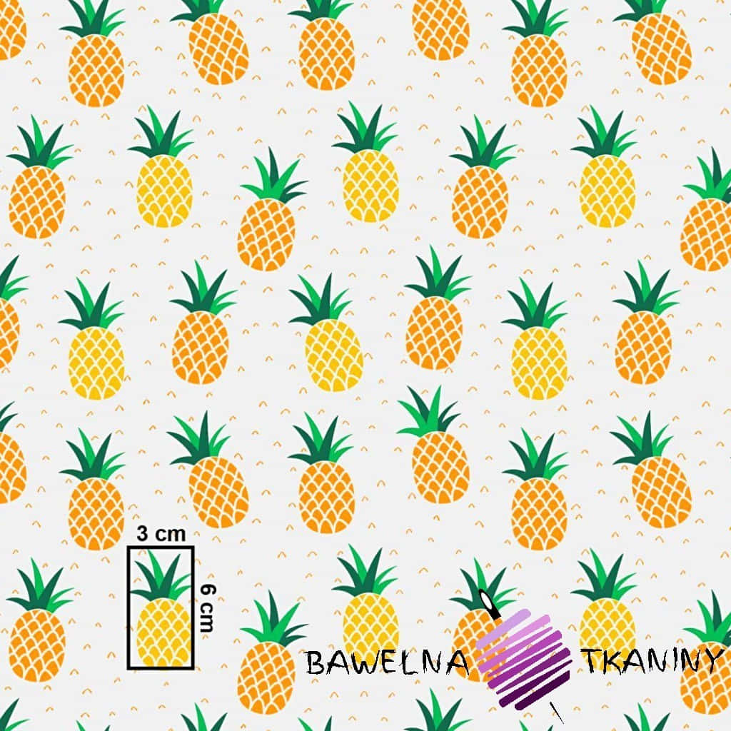 Tropical 桌布 壁紙 — 重複的鳳梨圖案，帶有綠色冠部，淺色背景上綴有細小的橙色人字形圖案。
