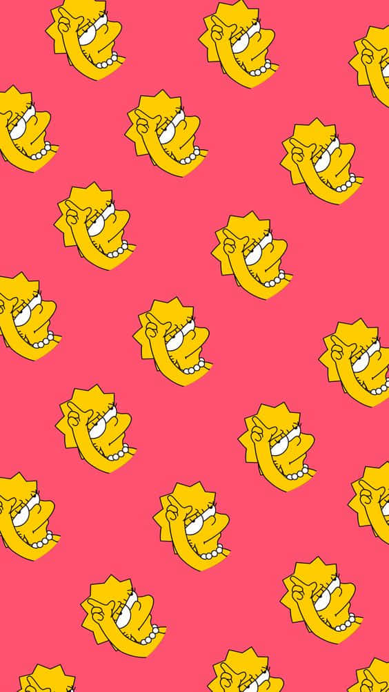 Simpsons Aesthetic 桌布 壁紙 — 重複的黃色卡通面孔，帶有尖刺頭髮和露齒笑容，在純粉紅色背景上。