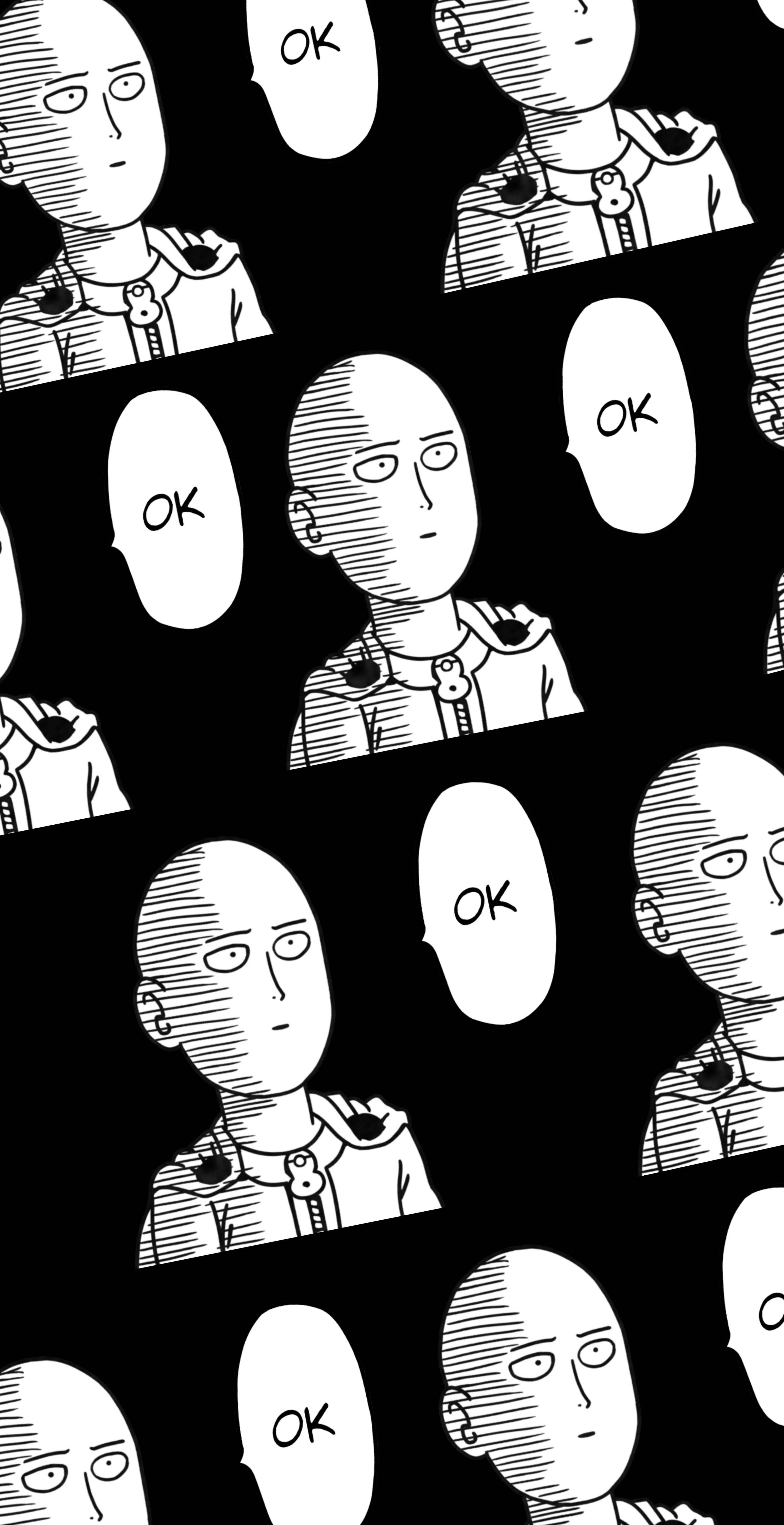 漫畫gif 桌布 壁紙 — 重複的黑白漫畫面板，埼玉帶著無聊的表情說「OK」。