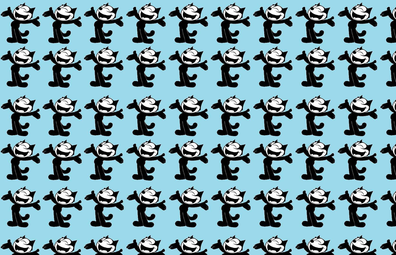 Felix 桌布 壁紙 — 重複的黑色卡通貓圖案，張開雙臂，咧嘴大笑，在純淺藍色背景上。