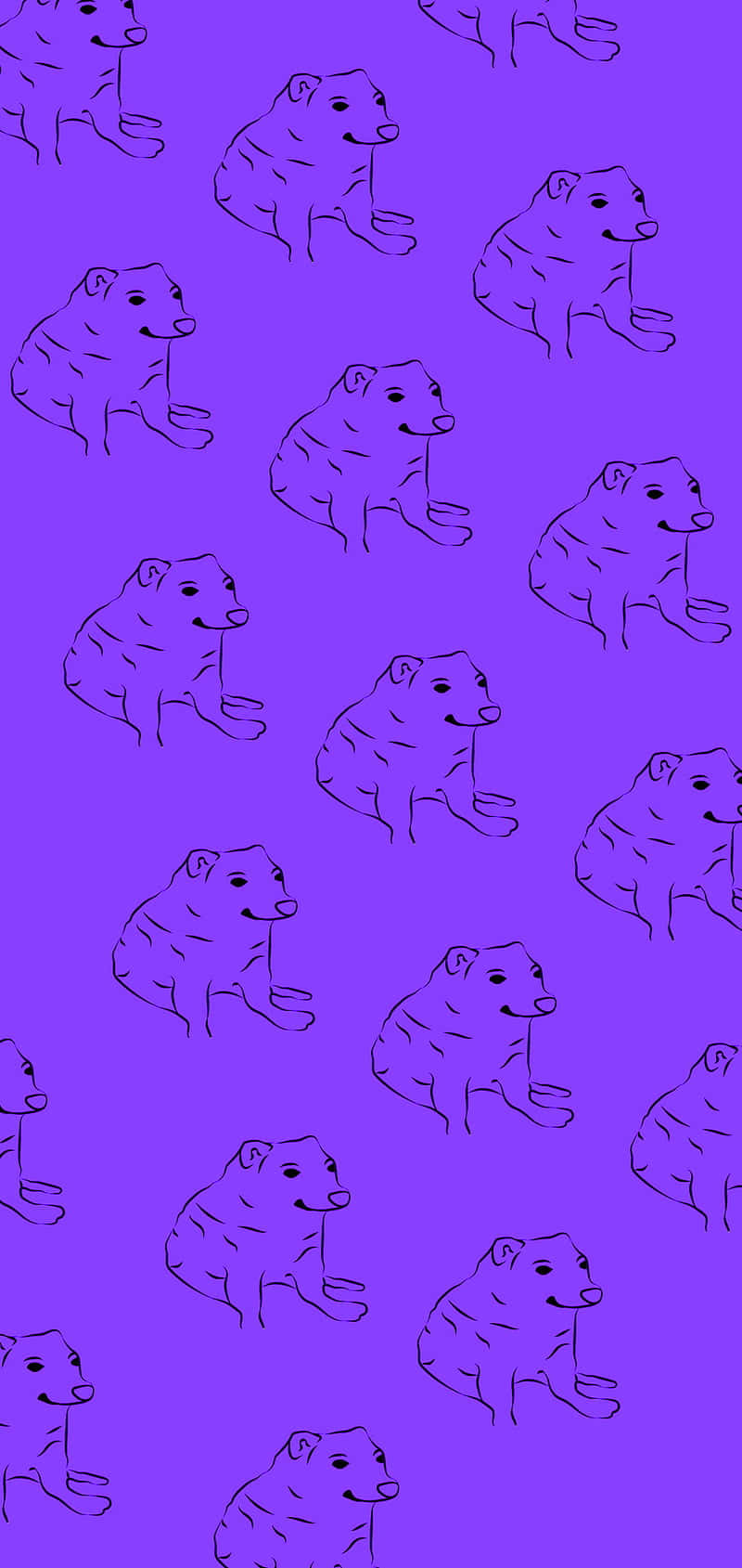 Cheems 桌布 壁紙 — 重複的黑色線條狗插圖在純紫色背景上營造出俏皮的圖案。