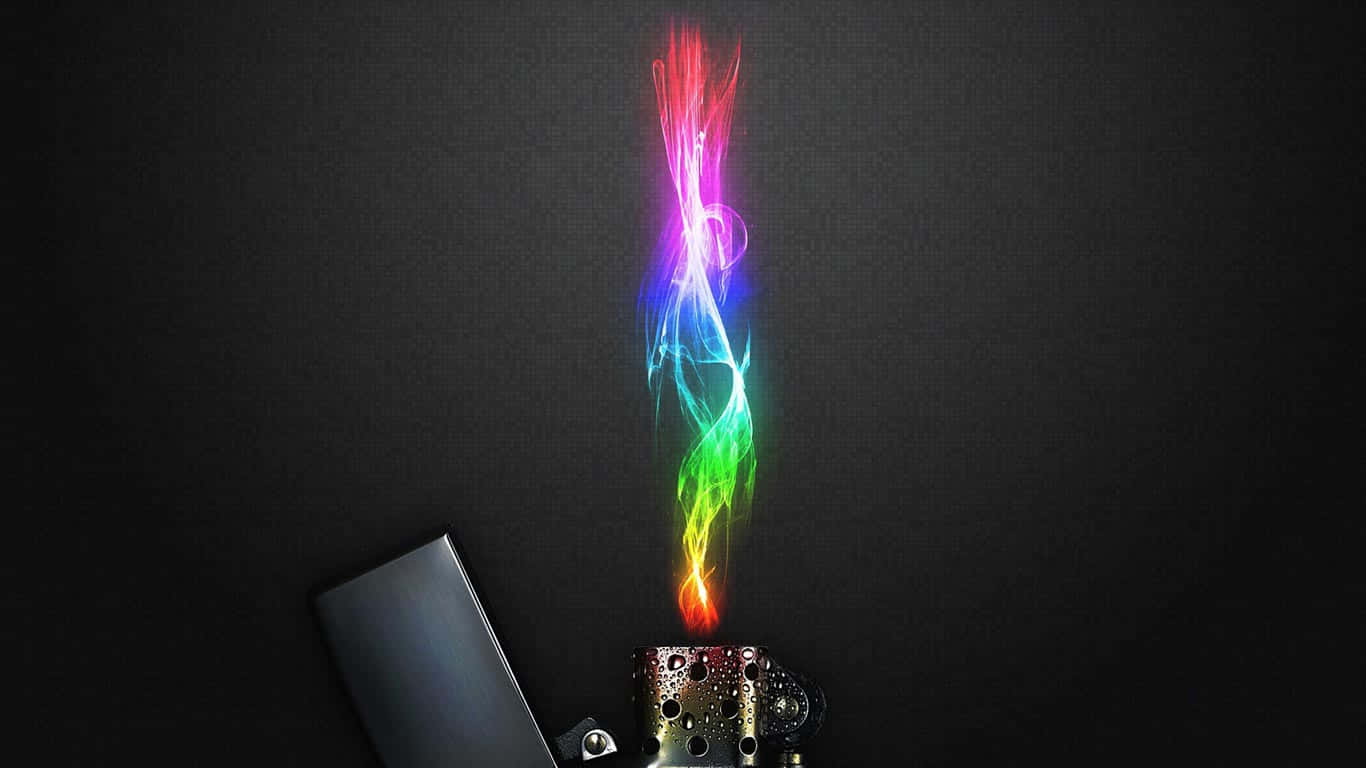 lighter 桌布 壁紙 — 金屬打火機在深色紋理背景上噴出鮮豔的彩虹煙霧。