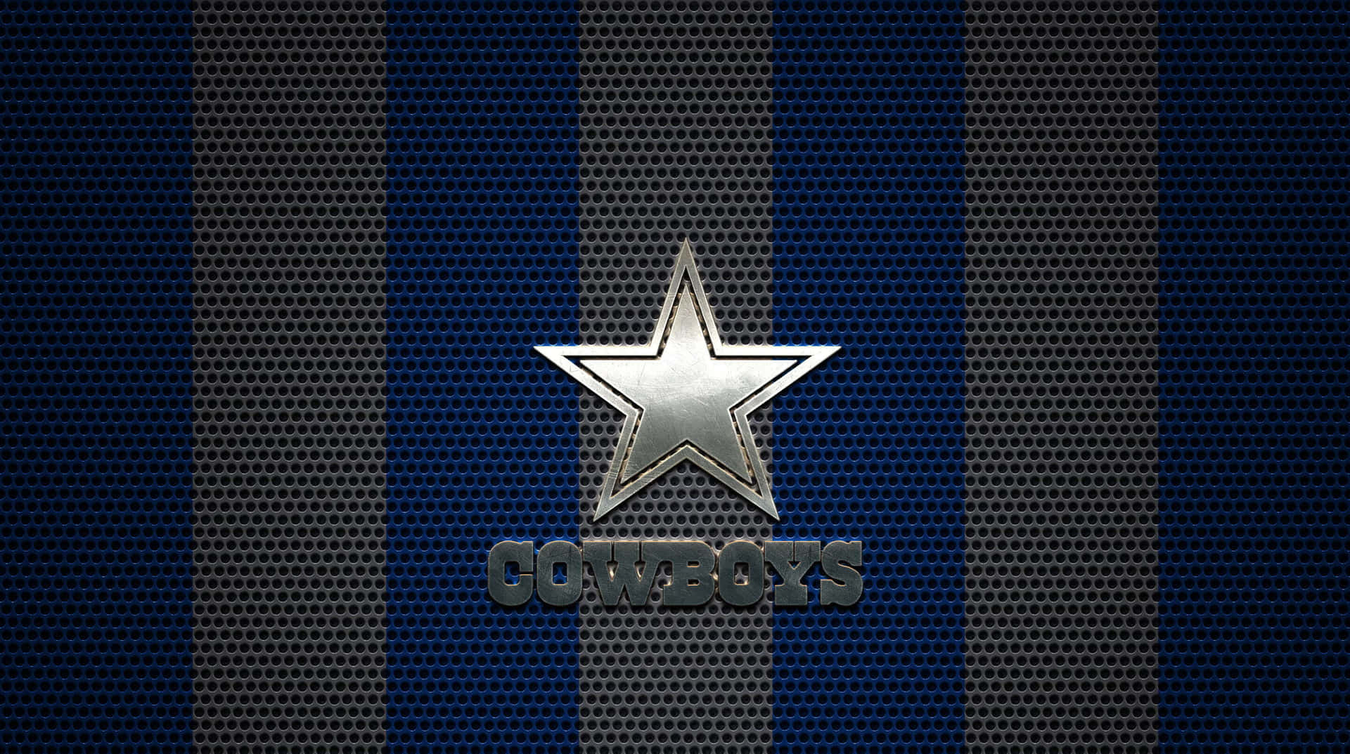 牛仔 桌布 壁紙 — 金屬星星和「COWBOYS」文字在藍色和灰色的穿孔金屬背景上閃耀。