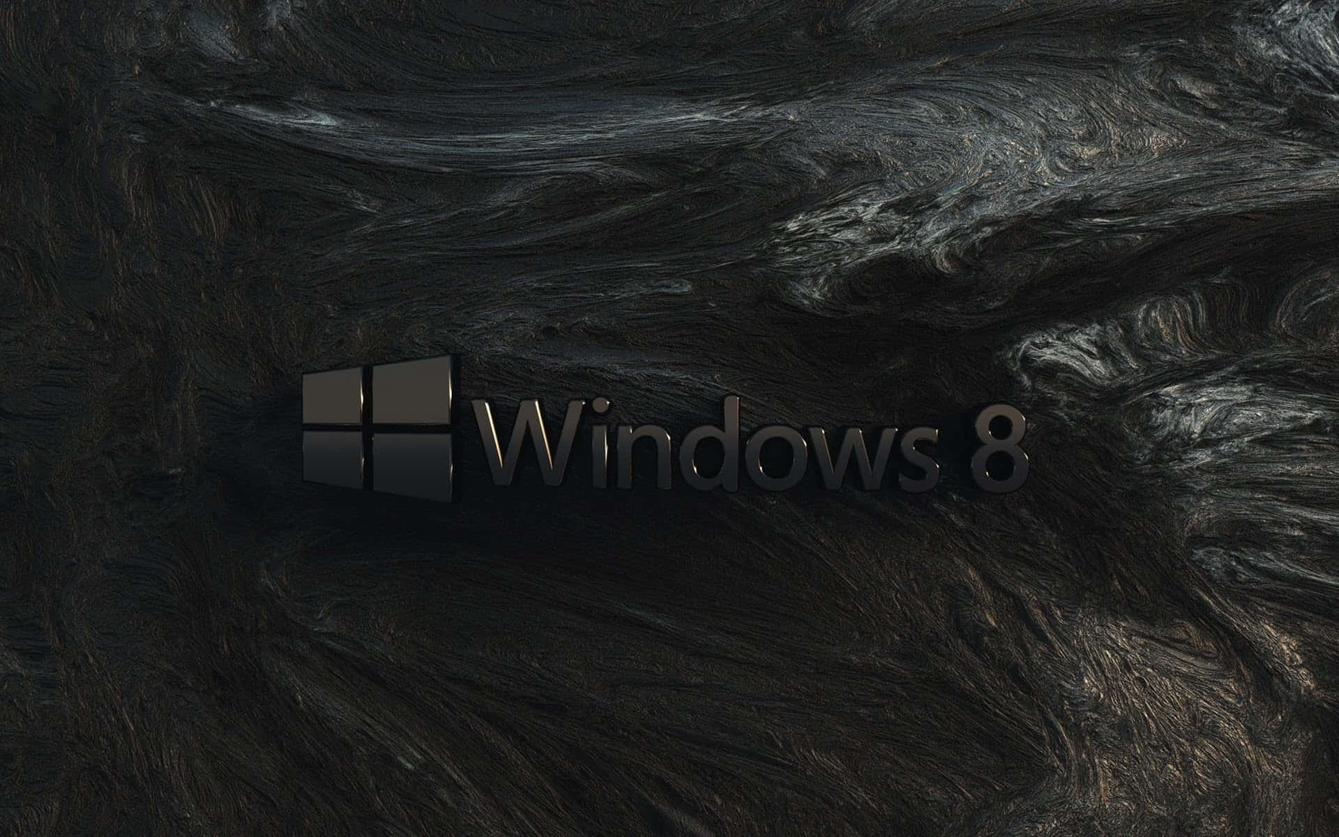 Windows 8 桌布 壁紙 — 金屬灰色的Windows 8標誌漂浮在帶有微妙高光的深色漩渦抽象紋理上。